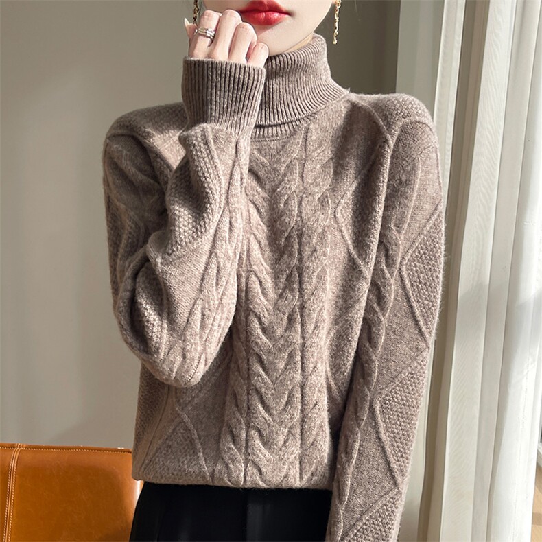 南沙群岛保暖7针花型高翻领羊毛衫羊毛，女装羊毛衫，赛冬羊绒