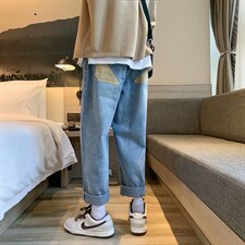 主推蓝色牛仔裤宽松直筒哈伦裤子男韩版潮流潮牌阔腿裤kz89-p38，男装牛仔裤，星座1008-2