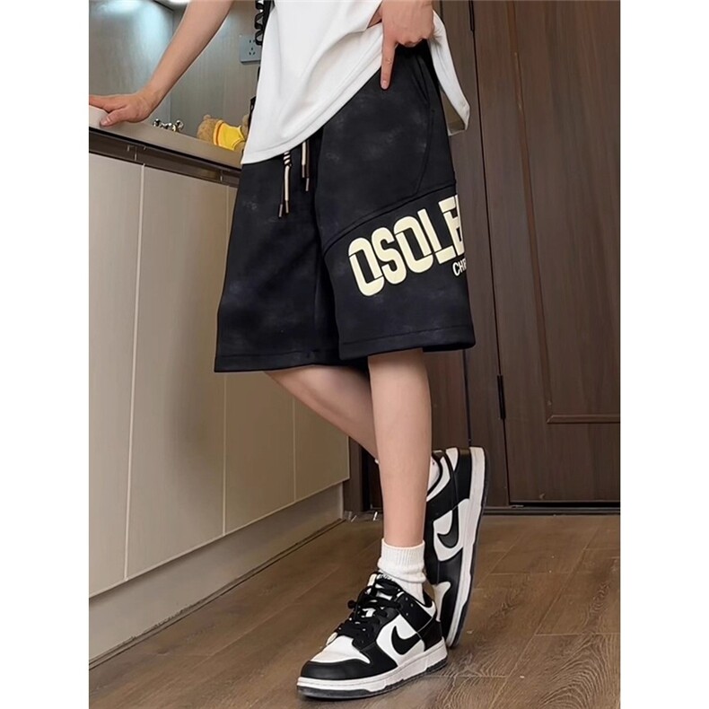 DY01-P38黑色美式扎染短裤男夏外穿青少年酷帅裤子，男装牛仔裤，电商B323A