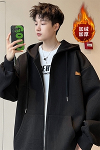 西海岸oversize卫衣男款春秋季运动休闲开衫连帽美式重磅大码外套图片
