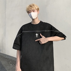 美式复古麂皮绒短袖t恤男夏季ins潮流五分半袖体恤潮牌T05570-P38，男装T恤，星座308B-1