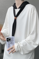韩系学院风设计自带领带cleanfit长袖T恤简约拼色连帽上衣打底P48，男装T恤，电商B319