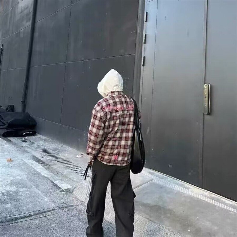 美式高街格纹衬衫男女春季新款字母印花情侣长袖百搭衬衣宽松上衣,男装衬衫,星座506A