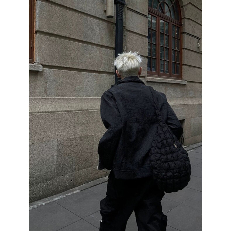 网图有货cleanfit褶皱徽章设计翻领夹克男女宽松外套A912-P55,男装夹克,星座1505