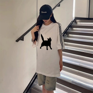 抖音得物高品质二开240克宽松纯棉美式潮牌三条杠织带短袖T恤图片