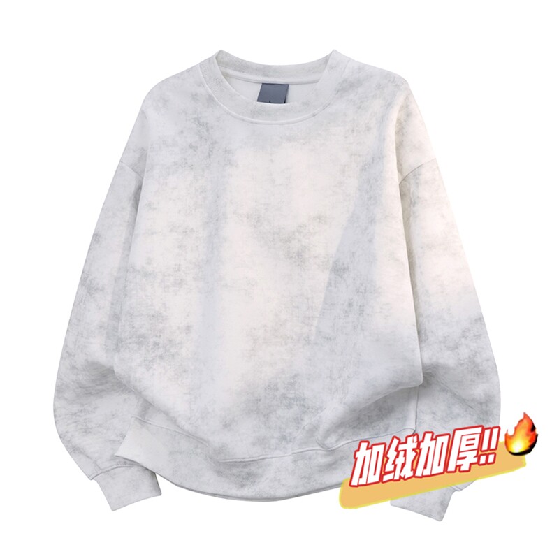 重磅无帽绳500克加绒奥粒绒水洗扎染圆领卫衣外套 RH5303JR-P51图片