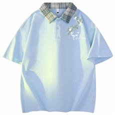 得物抖音品质冰感面料美式印花格子翻领POLO衬衫短袖T恤APL0303，男装T恤，电商A443