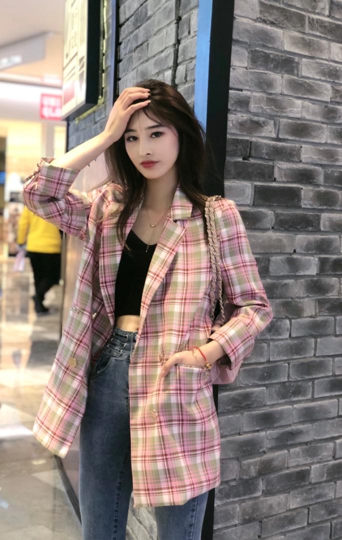 SGH2103春季新款格子款青春靓丽百搭简约西装外套,女装西装,L·H·X