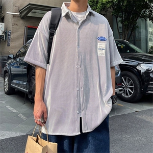1港风情侣贴布衬衫大码M-5XL网红潮短袖衬衫男DCS7813P45控68图片