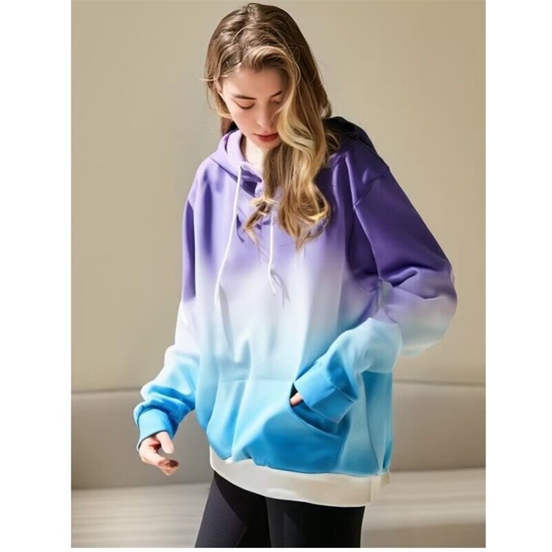 春秋款新品女装宽松连帽渐色长袖抽绳卫衣上衣服简约百搭LM02/P54,男装卫衣,星座506