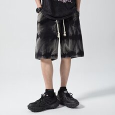 潮牌扎染牛仔短裤男夏季美式复古宽松五分裤子松紧腰马裤DA17-P43，男装牛仔裤，星座1008