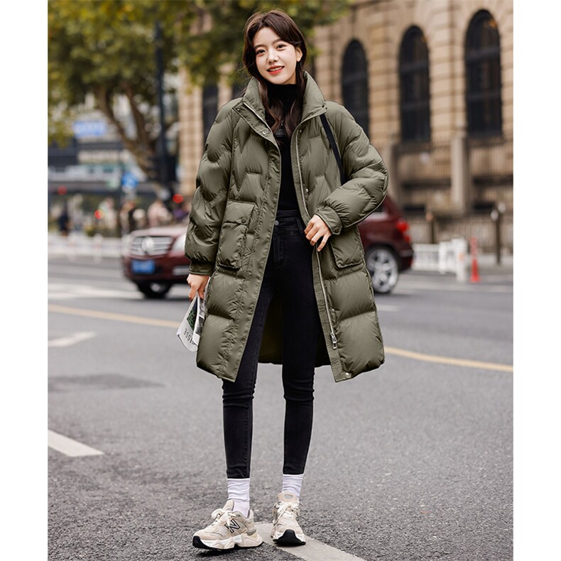 立领羽绒服女中长款2023年冬季新款经典时尚气质百搭连帽保暖外套,女装羽绒服,辉之琳