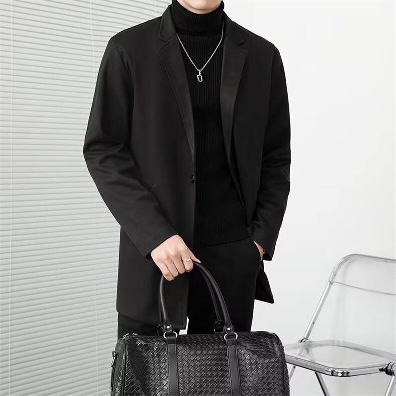 毛呢大衣男秋冬中长款韩版西装领风衣宽松帅气男士呢子外套M33，男装风衣，星座1116A-2（原606A-1）