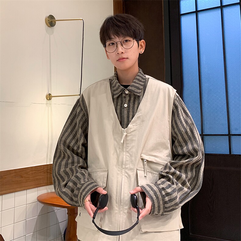 8XL-M特大码衬衫男假两件拼接衬衫新中式坎肩马甲外穿CS508TP68，男装背心/马甲，电商D206-1