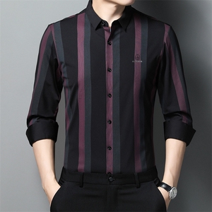 长袖衬衫男秋季2023新款条纹免烫衬衣中年薄款商务休闲上衣服图片
