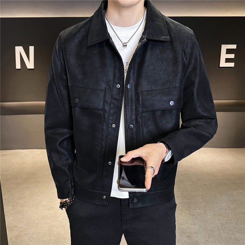2026新款春季美式休闲皮衣外套男款磨砂机车皮夹克A313-8856-P135,男装夹克,电商A313