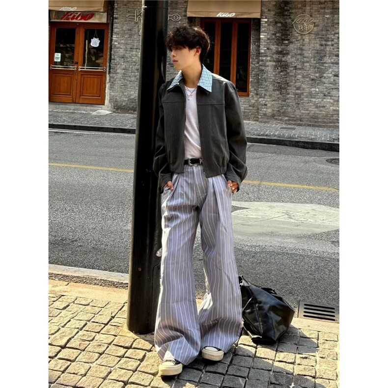 365-P67假两件双层翻领行政夹克男女秋季老钱风cleanfit短款,男装夹克,电商B323A
