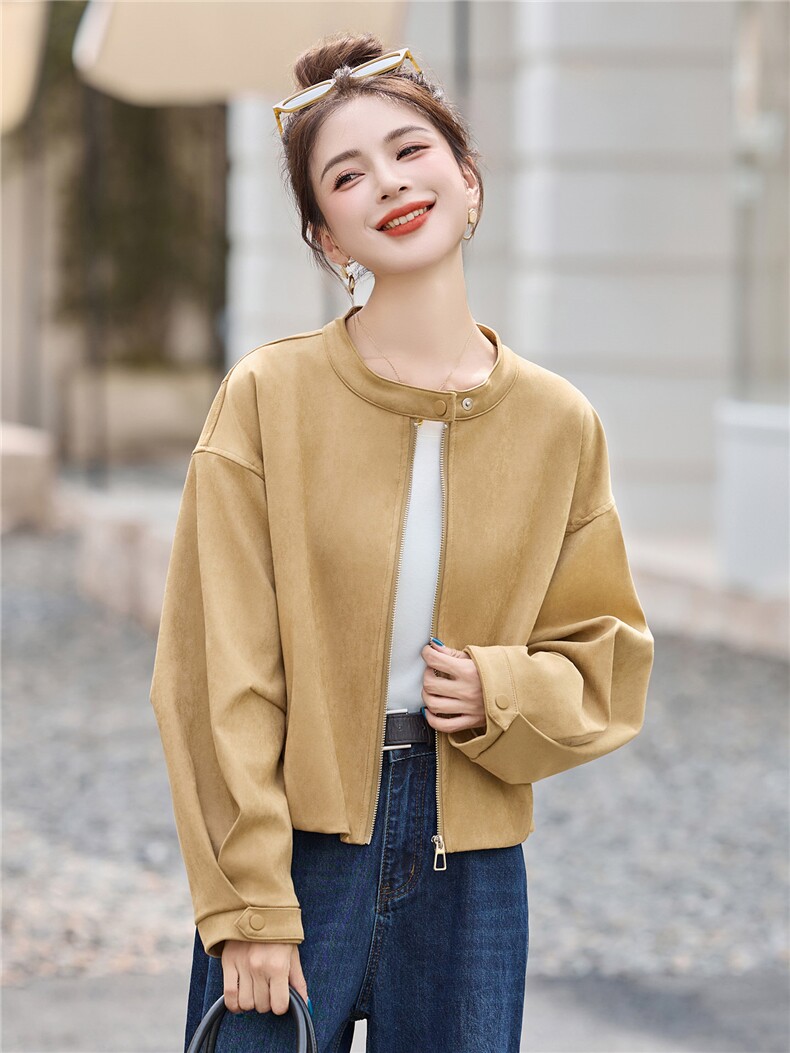 仿鹿皮绒夹克外套女2025年秋季新款时尚休闲宽松洋气百搭短款上衣,女装短外套,丽影随形
