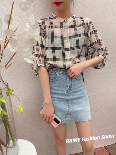 现货夏季格子衬衫爆，女装衬衫，人可·木易