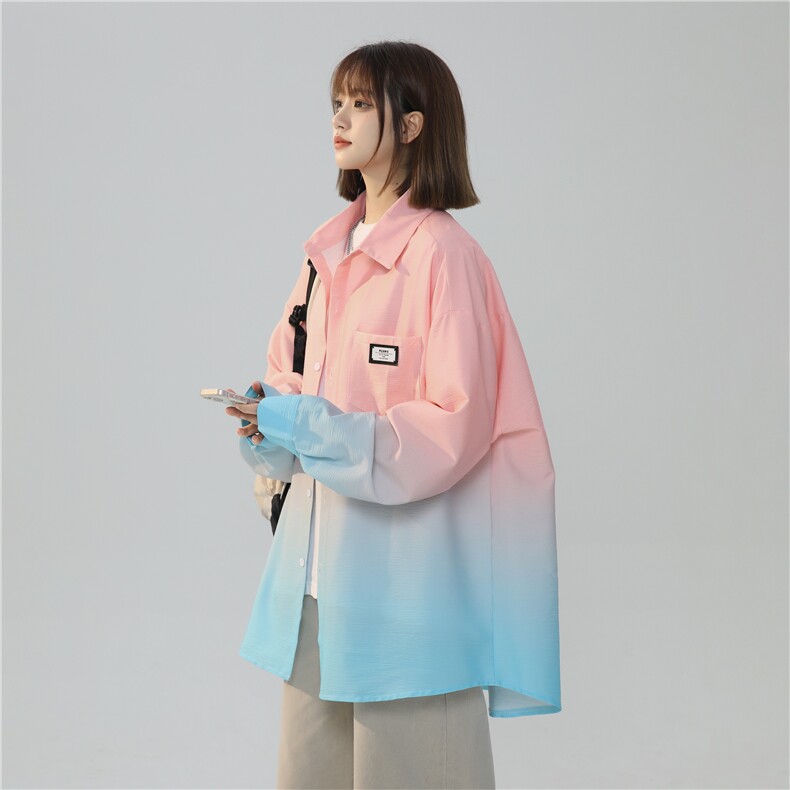 XZ-230-1CS235新简约中性风宽松百搭扎染渐变休闲长袖衬衫P50控68,男装衬衫,星座230-1
