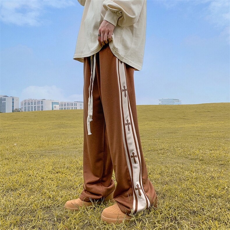 美式复古宽松直筒阔腿裤男款潮牌十字架拼接运动裤K7345-P31,男装休闲裤,星座512-3
