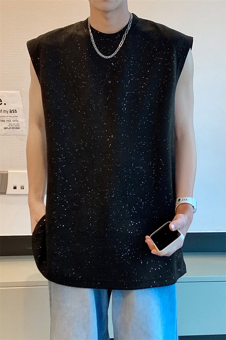 男装2025满天星夏季麂皮绒无袖T恤宽松坎肩夏装运动背心S322P28,男装T恤,电商A233-1