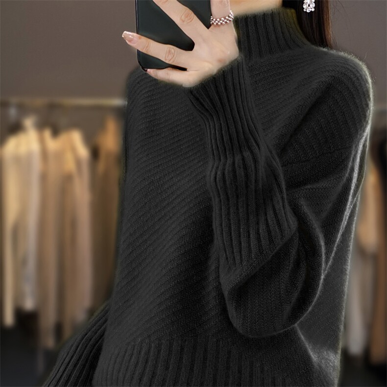 2024秋冬季新款高领宽松外穿女短款慵懒风羊毛上衣图片