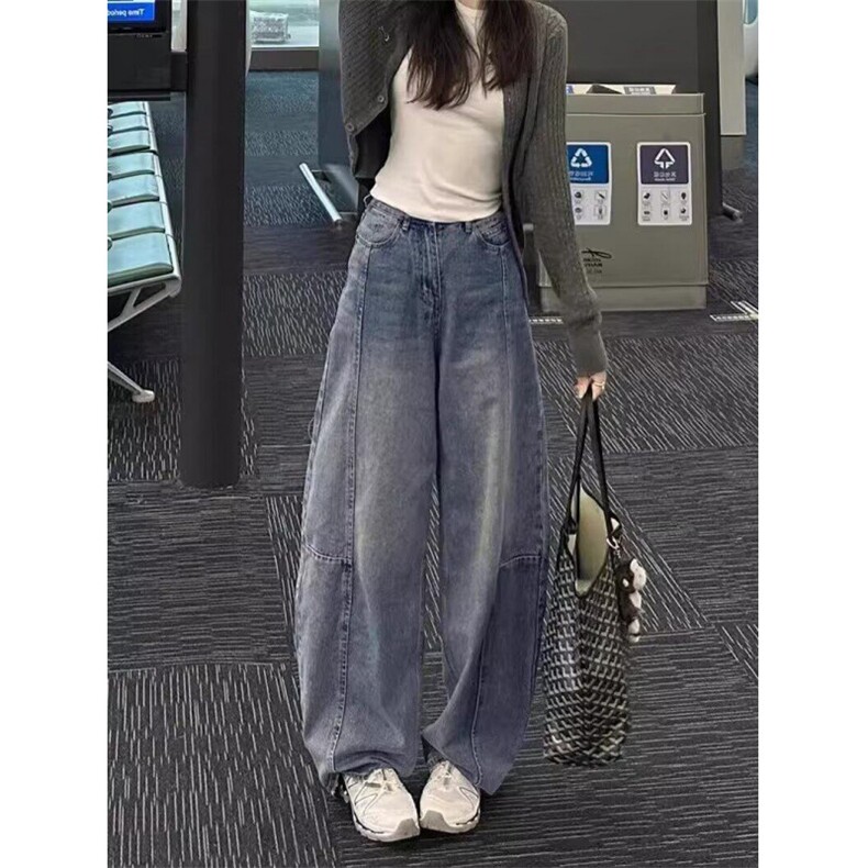 阔腿牛仔裤男女韩版潮流高街帅气百搭2025春季ins长裤RK2543-P53图片