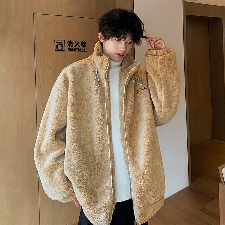 羊羔毛棉服  HD1153-TP105控138 冬季港风宽松保暖刺绣棉服外套男图片