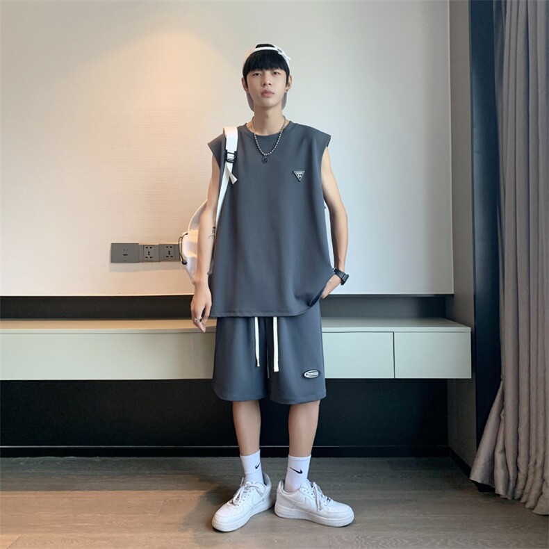 酒店冰丝无袖套装抗皱休闲超薄舒适百搭速干TZ82-特批68,男装休闲套装,星座718