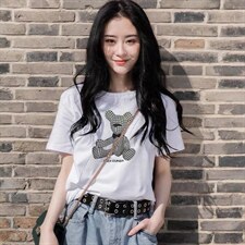 新款夏季抖音网红时尚卡通小熊印花短袖T恤，女装T恤，L·H·X