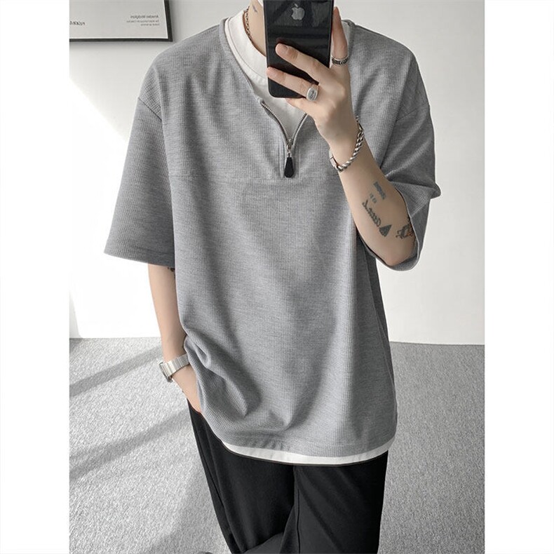 现货 DX10140-特P38 控78 美式假俩件T恤领短袖男大码休闲半袖图片