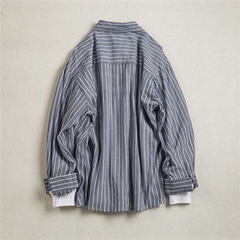 B413-1-DX6135美式复古提花长袖衬衫男女潮流宽松条纹百搭衬衣服,男装衬衫,电商B413-1