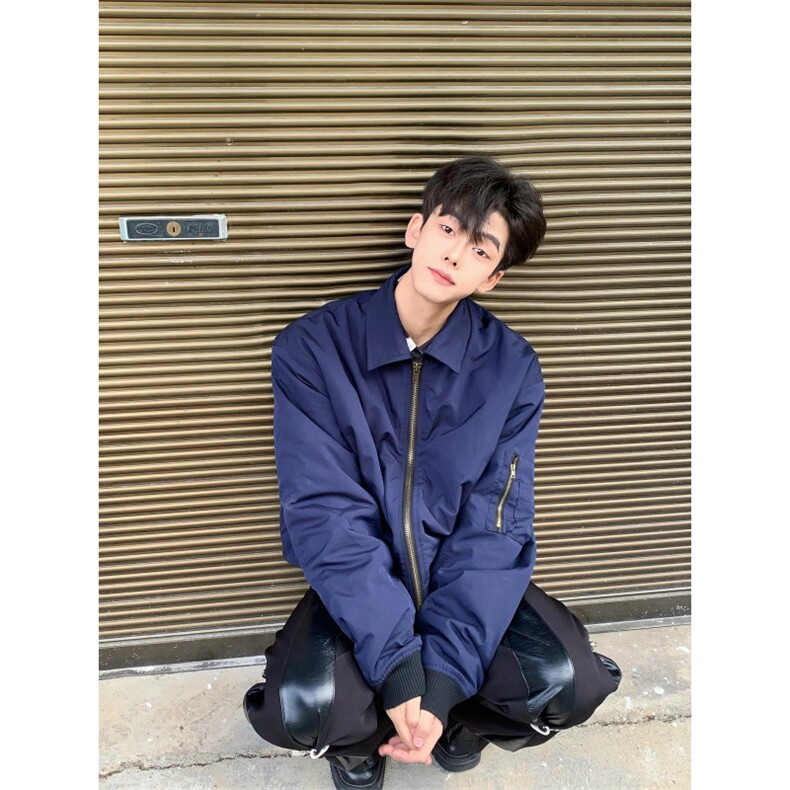 美式复古藏青色飞行员夹克外套短款棒球服男T120-P60图片
