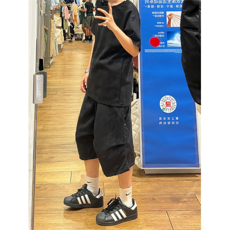 美式夏季复古口袋直筒工装裤宽松七分短裤休闲裤男女裤GK188-p43图片