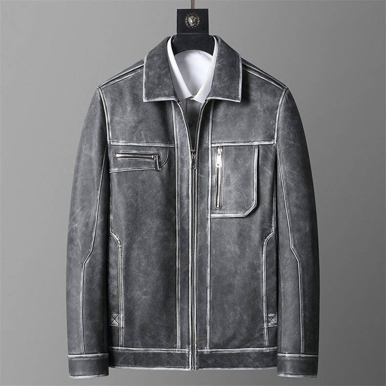23005春秋款海宁真皮皮衣男绵羊皮外套简约复古男装潮男P700，男装皮衣，电商B360A（原721A）