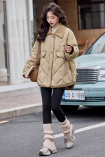现货设计感灯芯绒领拼接羽绒服女短款2024冬季新款加厚保暖外套，女装羽绒服，仟媚宠