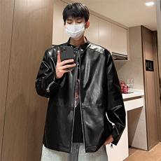 男士立领皮夹克男秋季宽松机床皮衣潮外套A266-PY005-P65，男装皮衣，电商A266