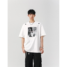 8XL-M美式街头风白色贴布男女情侣上衣短袖T恤半截袖DX330P48，男装T恤，电商D206-1