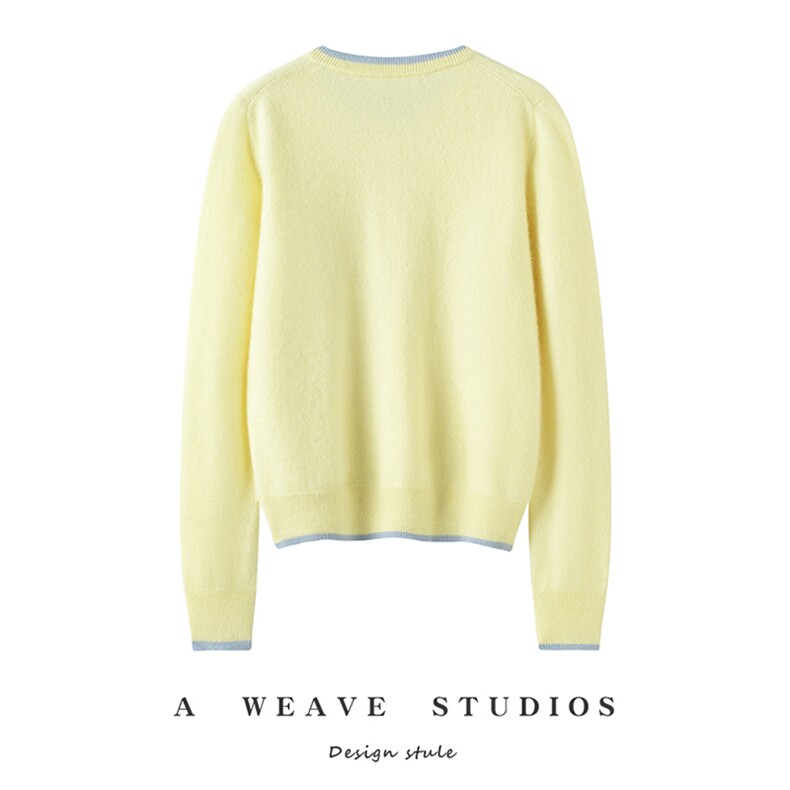 2025百搭简约拼色黄开衫，女装针织衫/毛衣，兴泰羊绒
