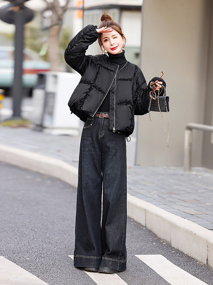 超好看圆领木耳花边短款羽绒服女2025冬季小个子白鸭绒面包服外套,女装羽绒服,歌伊格美