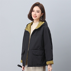 叶笙衣1187拼接撞色连帽加厚短棉衣，女装棉衣/棉服，叶笙衣