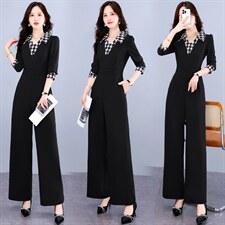 现货连体裤女秋新款时尚气质减龄女职业装阔腿连衣裤，女装连体裤，韩美纤衣