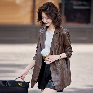 海宁真皮皮衣女2025新款春秋高级感绵羊皮中长款宽松西装女士外套图片