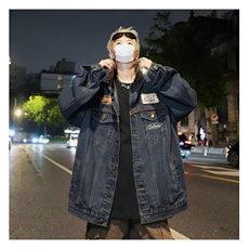 春季新款美式复古牛仔外套男机车潮牌翻领夹克宽松上衣JK1099-P85，男装工装外套，星座1103-3