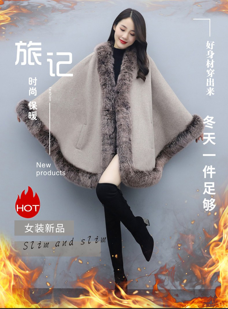 The new autumn and winter cape woolen coat is a versatile mid-length shawl for women, paired with a double-sided woolen cape coat pic 1