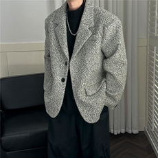 现货-秋冬潮牌羊毛呢大衣垫肩西装外套男时尚夹克-AJ23121-P155，男装夹克，电商A351