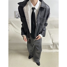 自家图~老钱风霜降PU皮千鸟格内里Cleanfit夹克W1397/特P85，男装夹克，电商B350