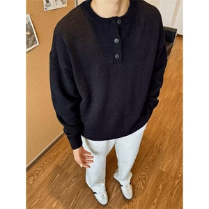 秋冬美式亨利领毛衣男毛衣美式复古休闲慵懒风针织衫男纯色毛衣图片
