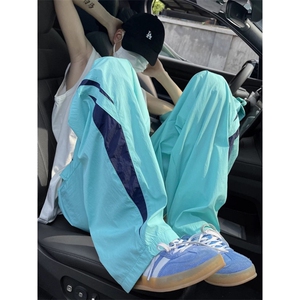 彩色多巴胺三条杠口袋工装裤男女百搭美拉德运动休闲长裤薄款阔腿图片